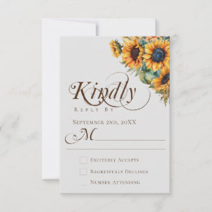 Elegance Watercolor Sunflower Calligraphy Wedding  RSVP Card