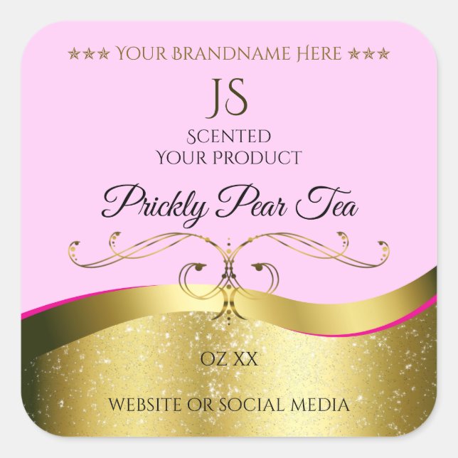 Elegance Wavy Gold Decor Light Pink Monogram Label (Front)