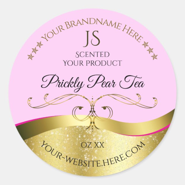 Elegance Wavy Gold Decor Light Pink Monogram Label (Front)