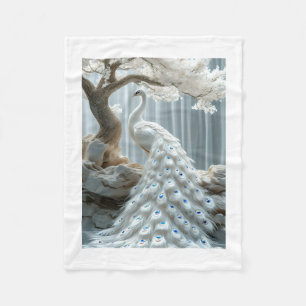 Elegance White Peacock and Tree Fine Art Throw Bla Fleece Blanket