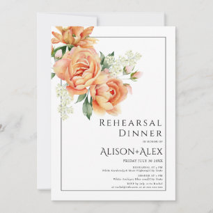 Eleganr oeach peony flowers rehearsal dinner invitation