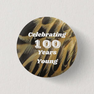 Elegant 100 Birthday Feather Milestone Celebration 3 Cm Round Badge