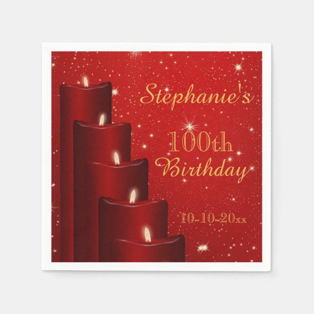 Elegant 100th Birthday Candles With Sparkle Napkin (Front)