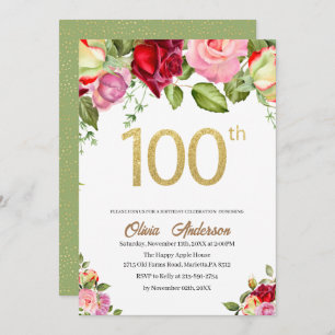 Elegant 100th  Birthday Celebration Watercolor Gli Invitation