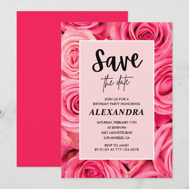 Elegant 100th birthday  Floral Rose Save the date  Invitation (Front/Back)