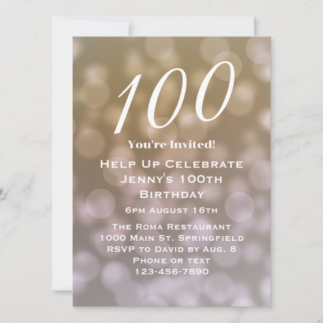 Elegant 100th Birthday Invitation For Her  (Front)