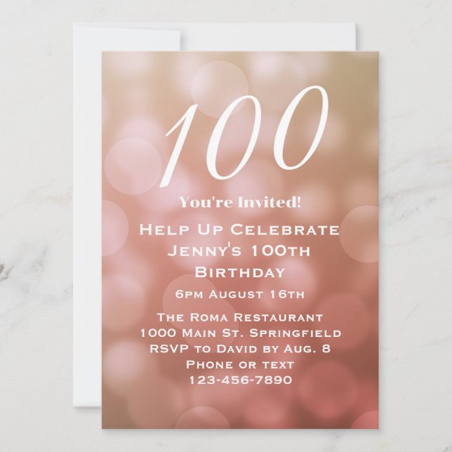 Elegant 100th Birthday Invitation For Her in Pink (Front)