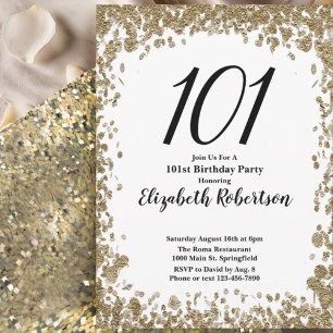 Elegant 101st Birthday Invitation For Her in Gold
