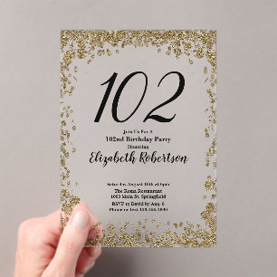 Elegant 102nd Birthday Invitation For Her in Gold