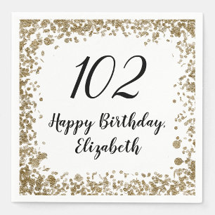Elegant 102nd Birthday Napkins With Gold Sequins