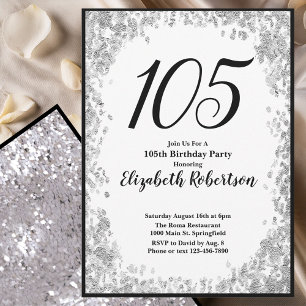 Elegant 105th Birthday Invitation Silver and Black