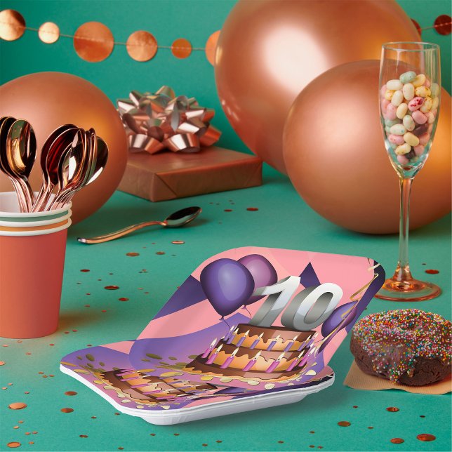 Elegant 10th Anniversary Celebration Cake Design Paper Plate (Creator Uploaded)