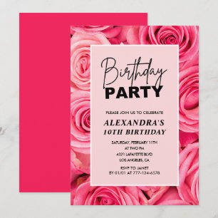 Elegant 10th birthday  Floral Pink Roses Party  Invitation