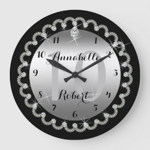 Elegant 10th Silver and Diamonds Anniversary Large Clock