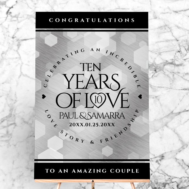 Elegant 10th Tin Wedding Anniversary Celebration Acrylic Sign (Elegant 10th Tin Wedding Anniversary Acrylic Sign Cover Photo)