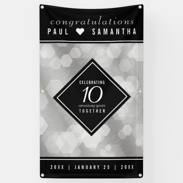 Elegant 10th Tin Wedding Anniversary Celebration Banner (Vertical)