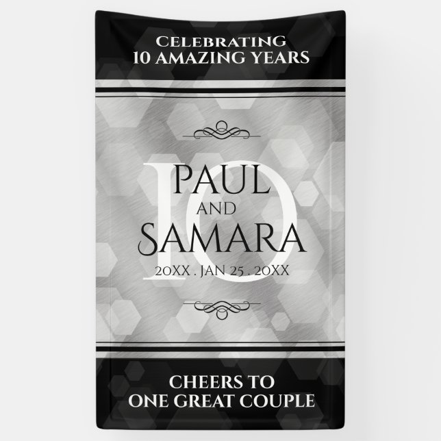 Elegant 10th Tin Wedding Anniversary Celebration Banner (Vertical)