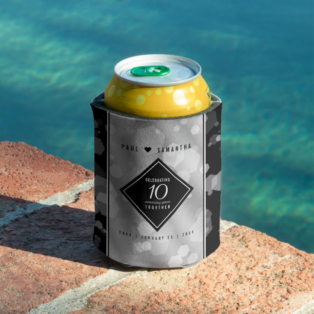 Elegant 10th Tin Wedding Anniversary Celebration Can Cooler (In Situ Pool)