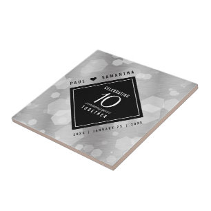 Elegant 10th Tin Wedding Anniversary Celebration Ceramic Tile