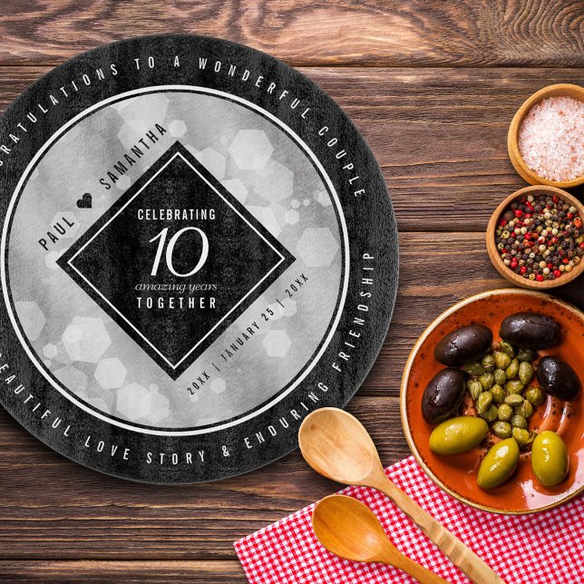 Elegant 10th Tin Wedding Anniversary Celebration Cutting Board (Creator Uploaded)