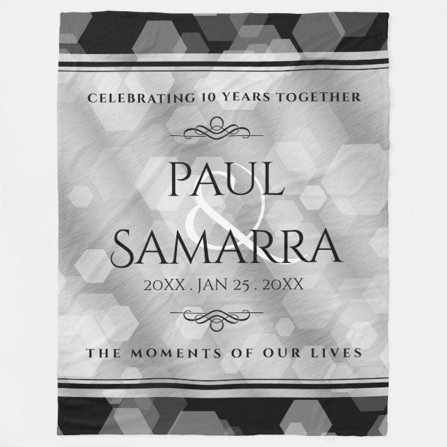 Elegant 10th Tin Wedding Anniversary Celebration Fleece Blanket (Front)