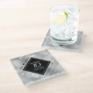 Elegant 10th Tin Wedding Anniversary Celebration Glass Coaster