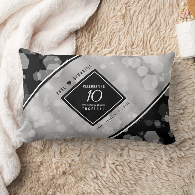 Elegant 10th Tin Wedding Anniversary Celebration Lumbar Cushion (Blanket)