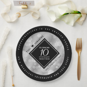 Elegant 10th Tin Wedding Anniversary Celebration Paper Plate