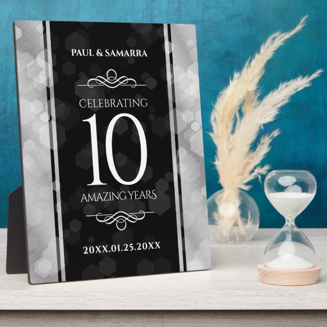 Elegant 10th Tin Wedding Anniversary Celebration Plaque (Side)