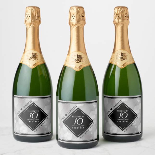 Elegant 10th Tin Wedding Anniversary Celebration Sparkling Wine Label (Bottles)