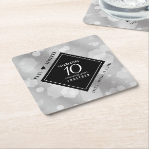 Elegant 10th Tin Wedding Anniversary Celebration Square Paper Coaster