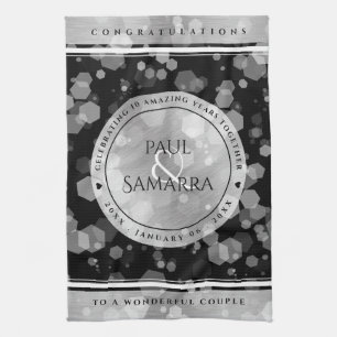 Elegant 10th Tin Wedding Anniversary Celebration Tea Towel
