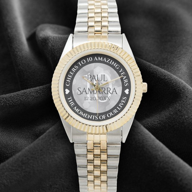 Elegant 10th Tin Wedding Anniversary Celebration Watch (Elegant 10th Tin Wedding Anniversary Wristwatch Cover Photo)