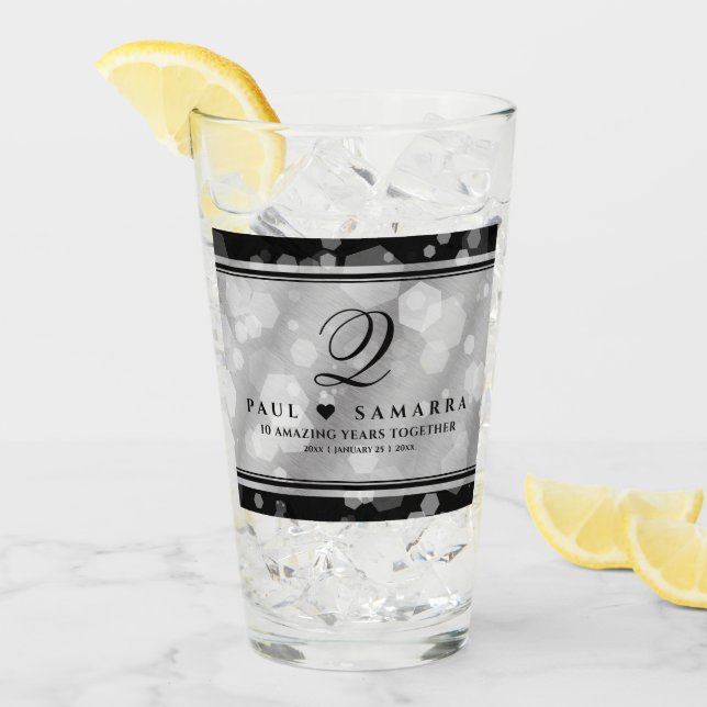 Elegant 10th Tin Wedding Anniversary Glass (Front Ice)
