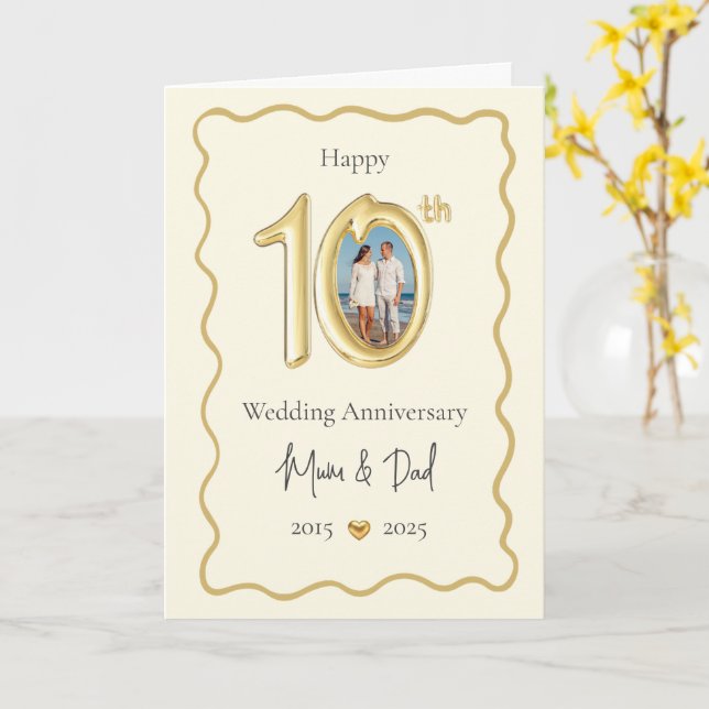 Elegant 10th Wedding Anniversary Card - Mum & Dad  (Yellow Flower)