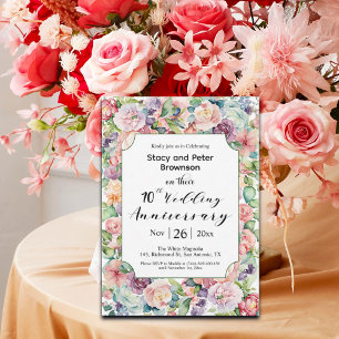 Elegant 10th Wedding Anniversary Colourful Floral Invitation