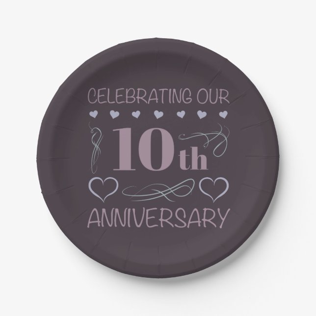 Elegant 10th Wedding Anniversary Lavender Paper Plate (Front)