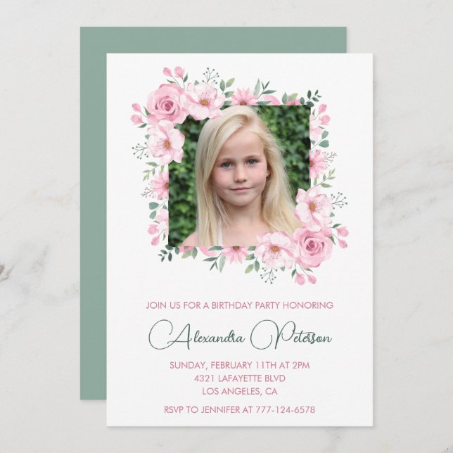 Elegant 11th birthday invitations Photo Boho (Front/Back)