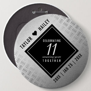 Elegant 11th Steel Wedding Anniversary Celebration 6 Cm Round Badge