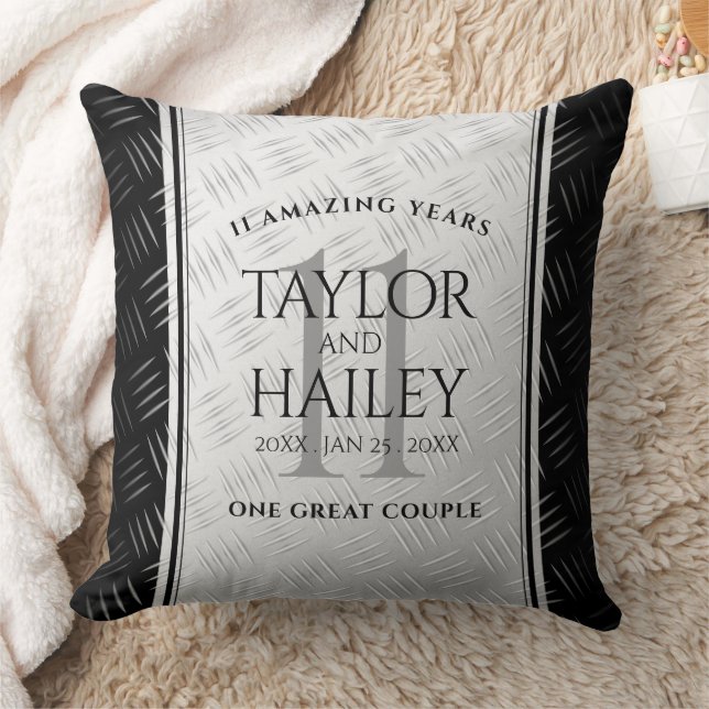 Elegant 11th Steel Wedding Anniversary Celebration Cushion (Blanket)