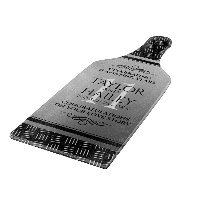 Elegant 11th Steel Wedding Anniversary Celebration Cutting Board (Corner)