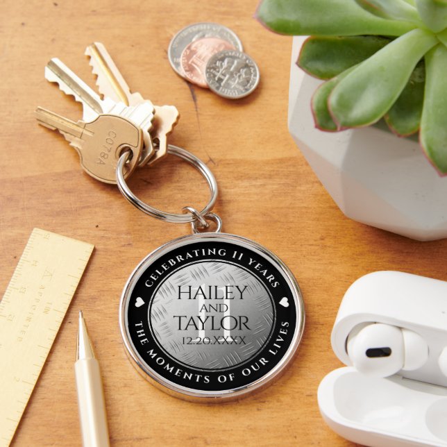 Elegant 11th Steel Wedding Anniversary Celebration Key Ring (Desk)