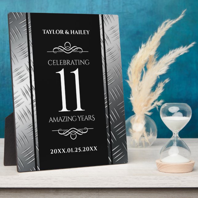 Elegant 11th Steel Wedding Anniversary Celebration Plaque (Side)