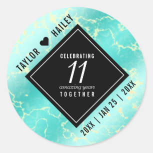 Elegant 11th Turquoise Wedding Anniversary Classic Round Sticker