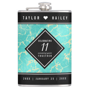 Elegant 11th Turquoise Wedding Anniversary Hip Flask