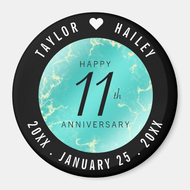 Elegant 11th Turquoise Wedding Anniversary Magnet (Front)