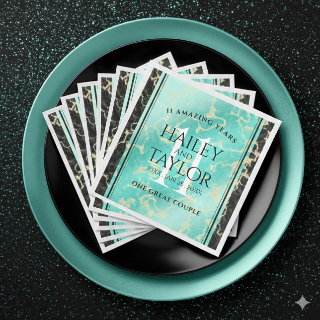 Elegant 11th Turquoise Wedding Anniversary Napkin (Elegant 11th Turquoise Wedding Anniversary Napkins Cover Photo)