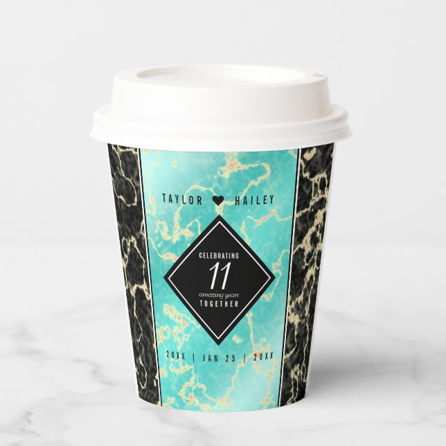 Elegant 11th Turquoise Wedding Anniversary Paper Cups (Front)