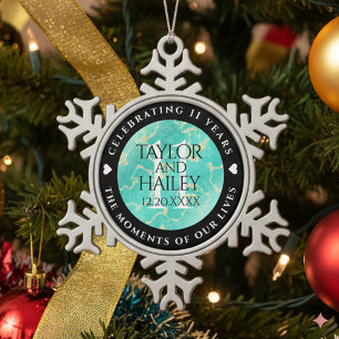 Elegant 11th Turquoise Wedding Anniversary Snowflake Pewter Christmas Ornament