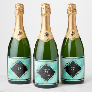 Elegant 11th Turquoise Wedding Anniversary Sparkling Wine Label